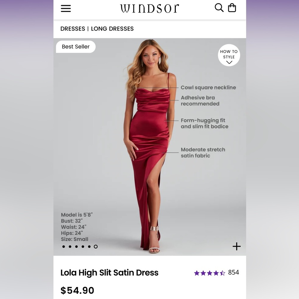 Lola High Slit Satin Dress Large Burgundy